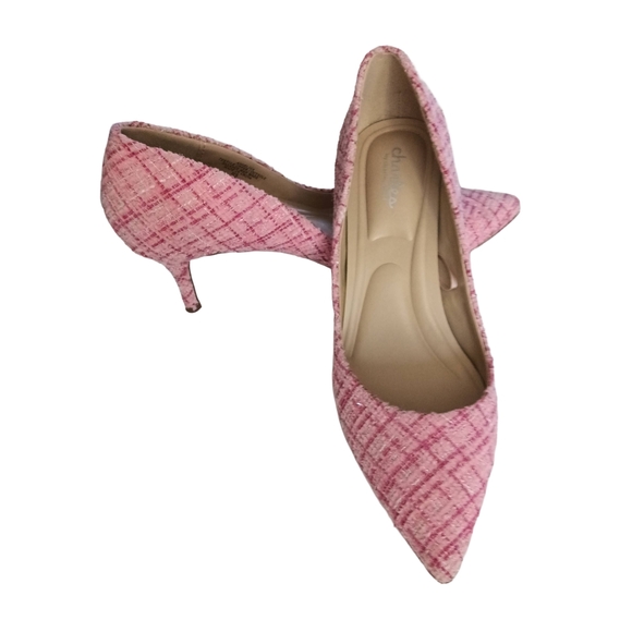 Charles By Charles David Pink Herringbone Textured Heels Coquette - Picture 4 of 5